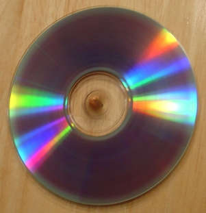 The spinning compact disk will combine the red and blue into purple